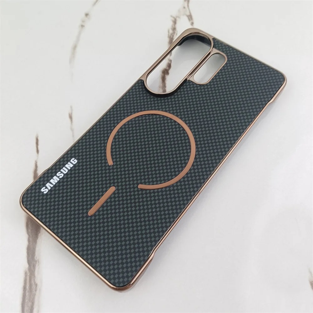 TEMU Phone Case: Luxury Frameless Carbon Fiber Magnetic Case For Galaxy S26 S25 Ultra S24 Plus S25edge For Magsafe Charging Armor Cover