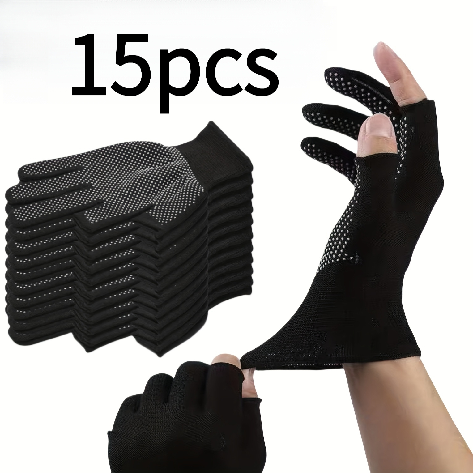 TEMU 15pcs Per Pack Nylon Anti-slip Dotted Gloves, Available In With White Dots And Grey Base With White Dots. Lightweight And Durable, Suitable For