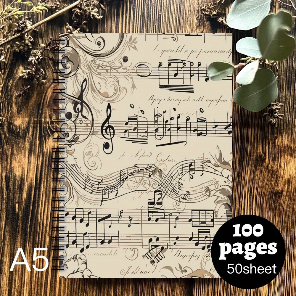 TEMU 1pc Theme Spiral Notebook - Hardcover Composition Notebook With Vintage Musical , Inspirational Gift For Music Lovers