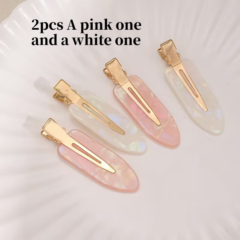 TEMU Dos accesorios para el cabello ovalados, elegantes y minimalistas, de color rosa o con efectos brillantes de concha