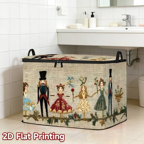 1pc 2d flat print lid storage box embroidered nutcracker and dancer with floral decorations perfect vacation home gift multi purpose storage bin basket home storage bins and containers 2d flat under bed