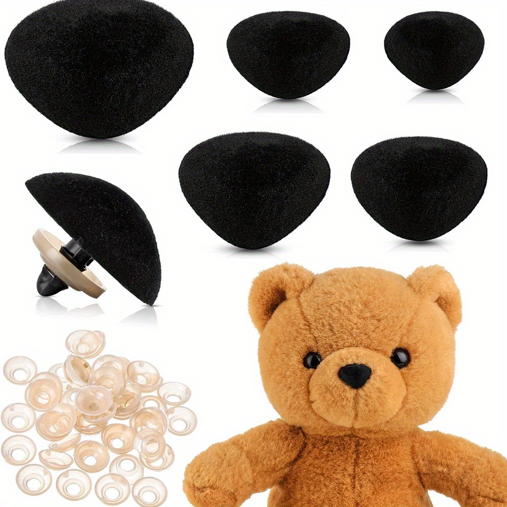 

50pcs Pompom Craft Buttons With Assorted Sizes And Matching Washers For Diy Teddy Bear Making And Crafts - Black Plastic Material