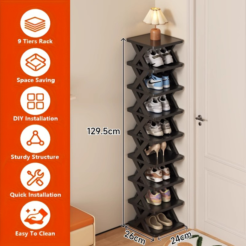 TEMU Space Saving Corner Shoe Rack Organizer - Tall Narrow 6/ 9 Tier Sturdy Plastic Shelf For 6/ 9 Pairs Of Shoes & Boots, Storage For Entryway,