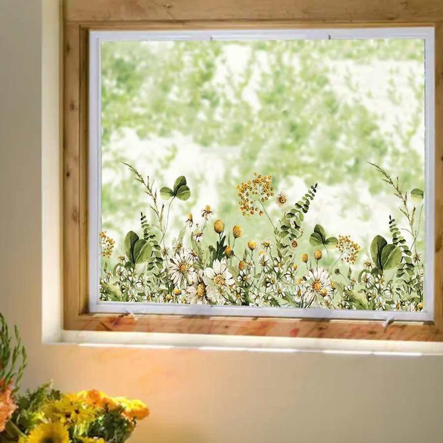 E-shop Natur-inspirierte statische Fensteraufkleber, ablösbare Wildblumen-Klee-Tulpen-Wanddeko für Wohnzimmer, Schlafzimmer, Büro, Küche, Spielzimmer