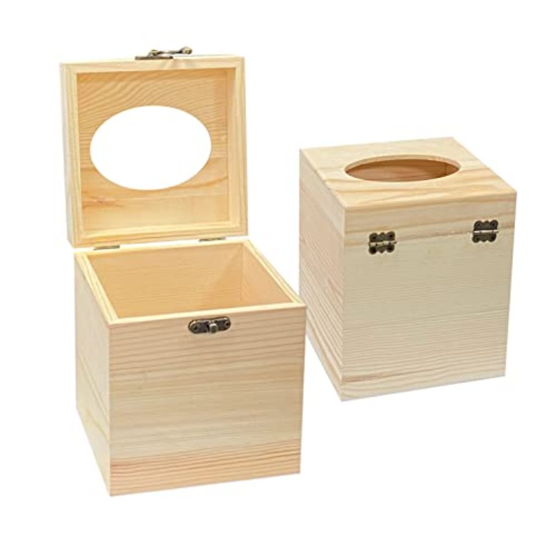 2 pack unfinished wooden tissue box cover for crafts oval opening   wood tissue holder for home decor 5 1x5 1x6in Product details 3