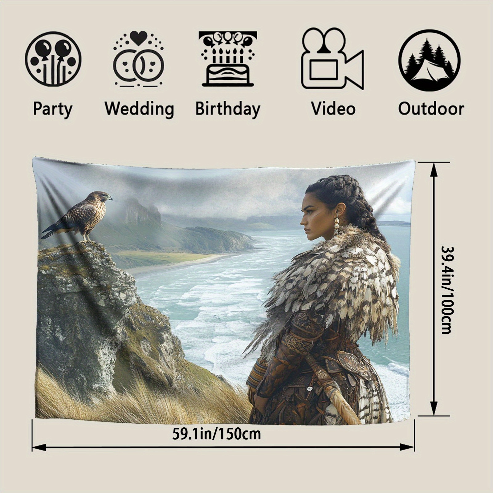 TEMU Lowprofile 2d Flat Maori-inspired Backdrop Banner - High-quality & Beach Scene Photography Background, Polyester Wallpaper For Theme Parties,