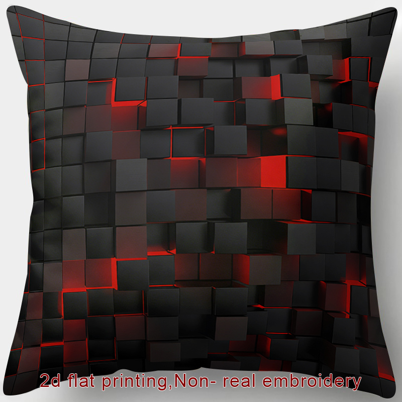 TEMU 2D Plat - 1pc, Impression 2D Plate, Housse de Coussin Zippée, Convient aux Taies d'Oreiller sur le Thème Tech, Cube, Lumière Rouge, Foncé, .