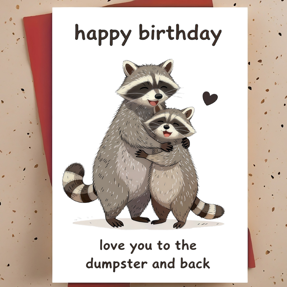 TEMU 1pc Funny Birthday Greeting Card For Mom Best Friend – Hugging Raccoons Hand-drawn Cartoon, Humorous , With Envelope