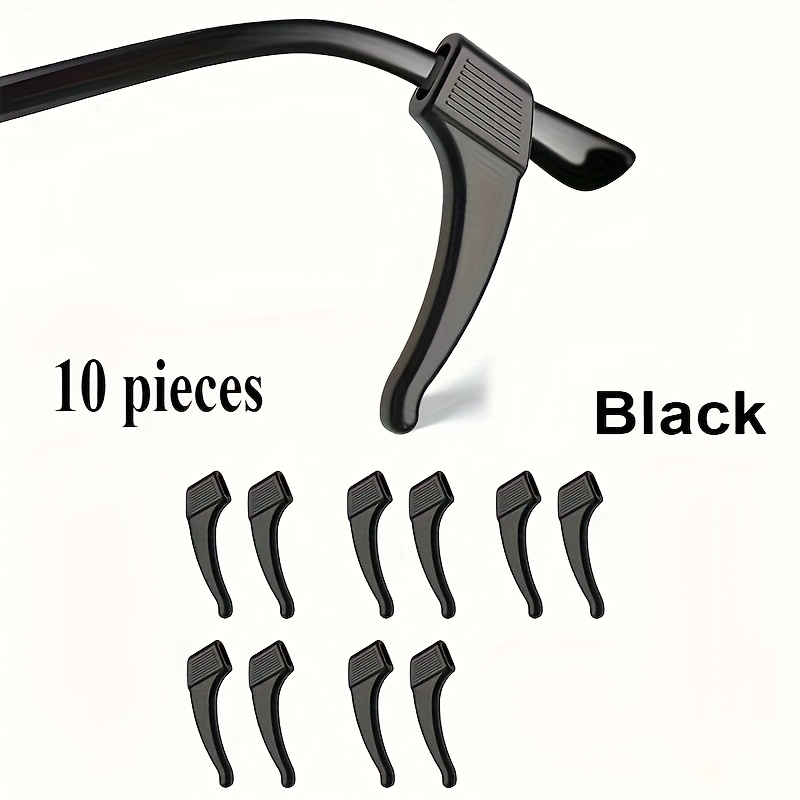 TEMU Lot de 10 pinces d'oreille antidérapantes en silicone pour lunettes - Sangle de branche en plastique noir avec crochet réglable pour un port