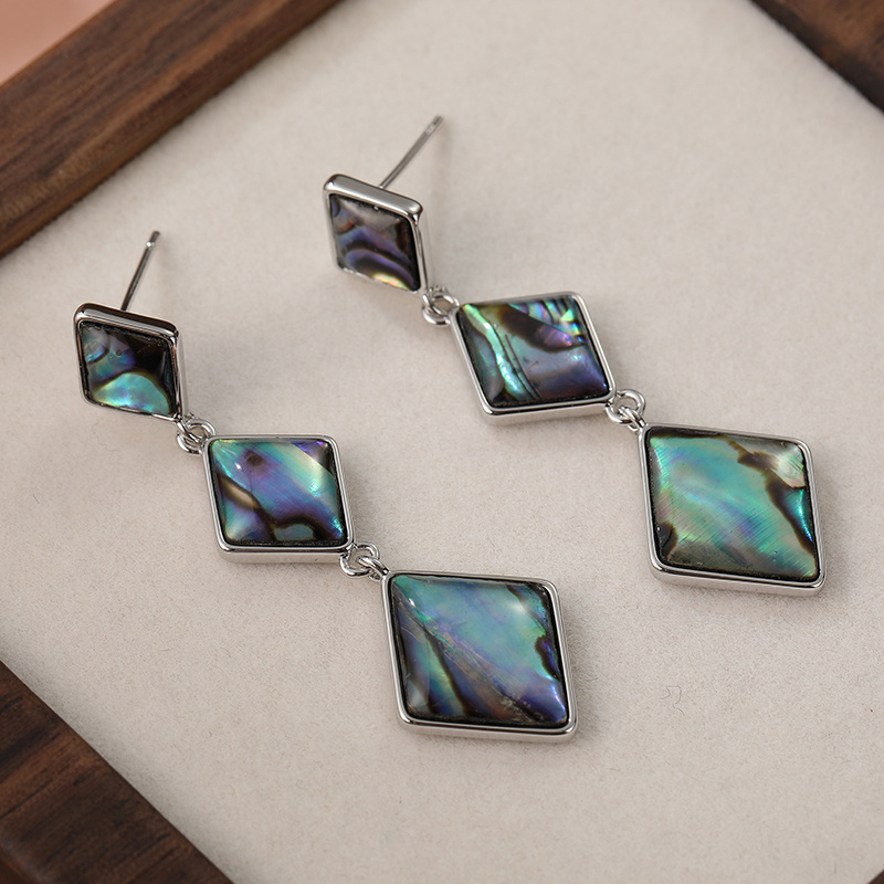 Vintage Bohemian Abalone Shell Pendant Earrings