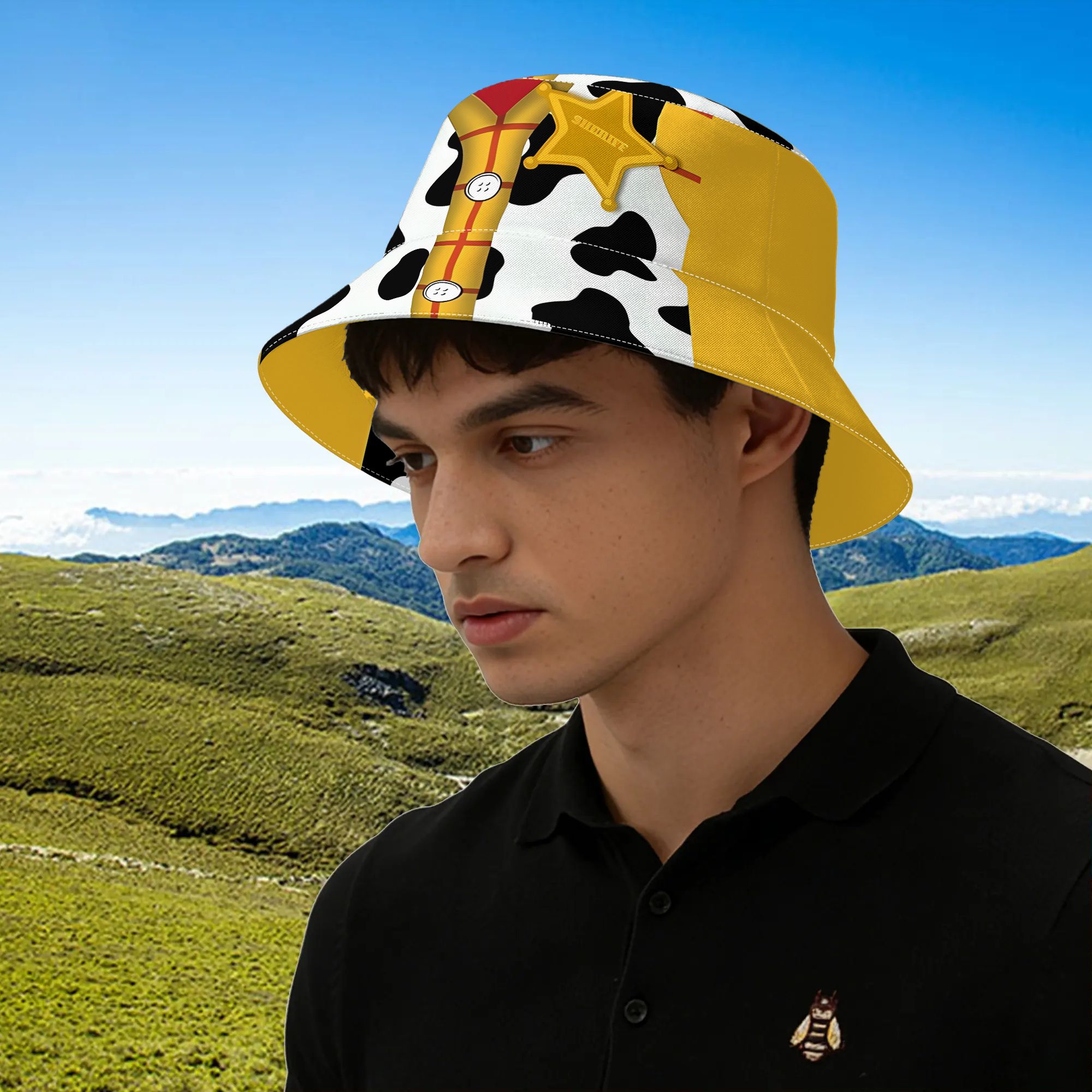 TEMU 1pc Sheriff Cowboy Bucket Hat - Reversible Unisex Costume Hat With Toy, Sheriff Suitable For Parties, Themed Events, Outdoor Play & For