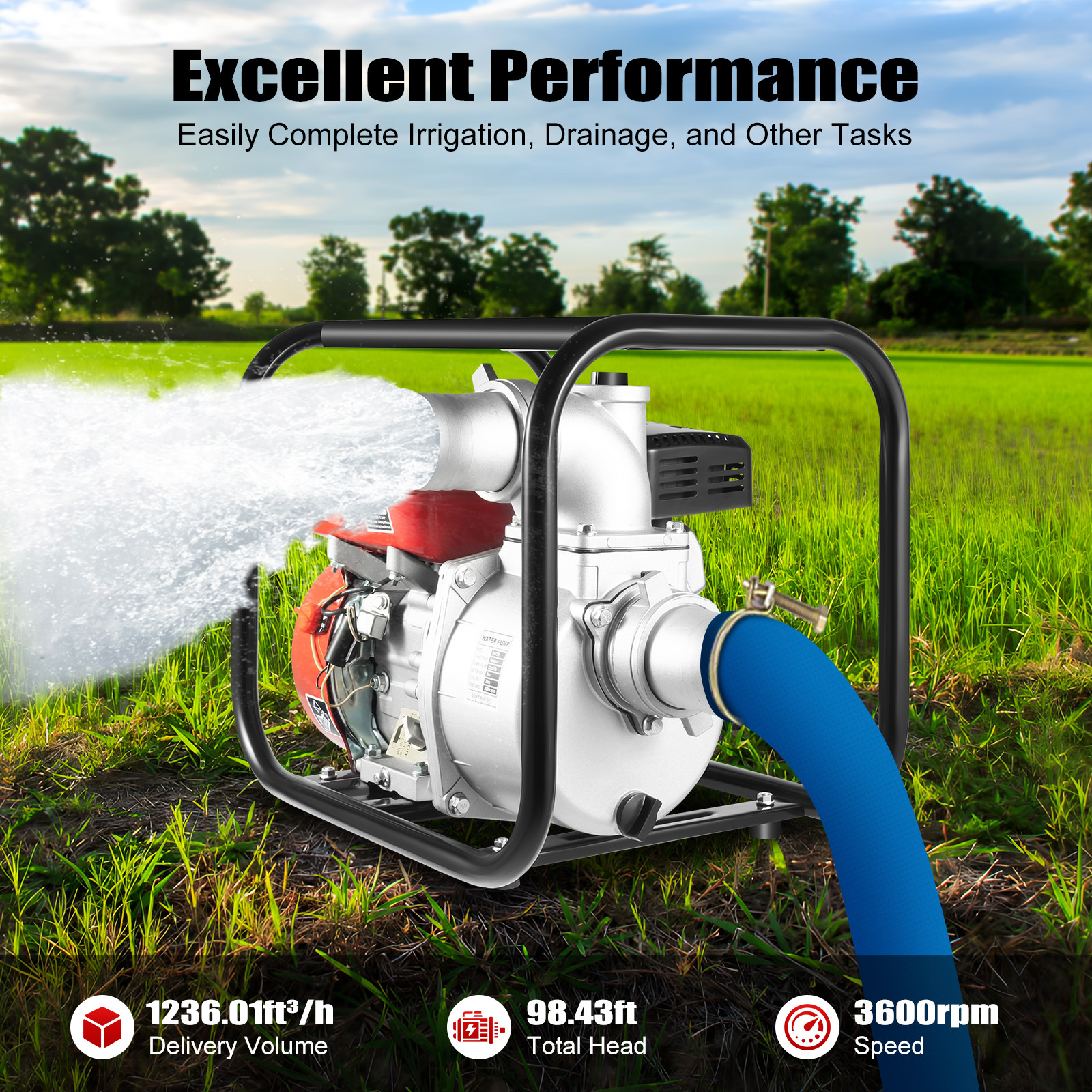 Pompa Acqua Benzina 3 Pollici 210CC 264GPM, 7.5hp, Semilavorata Per Acqua Pulita, USA