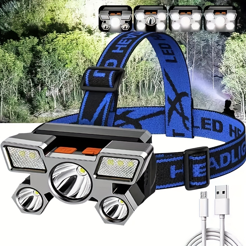 5 LED Blue Rechargeable Headlamp with Adjustable Beam Angle