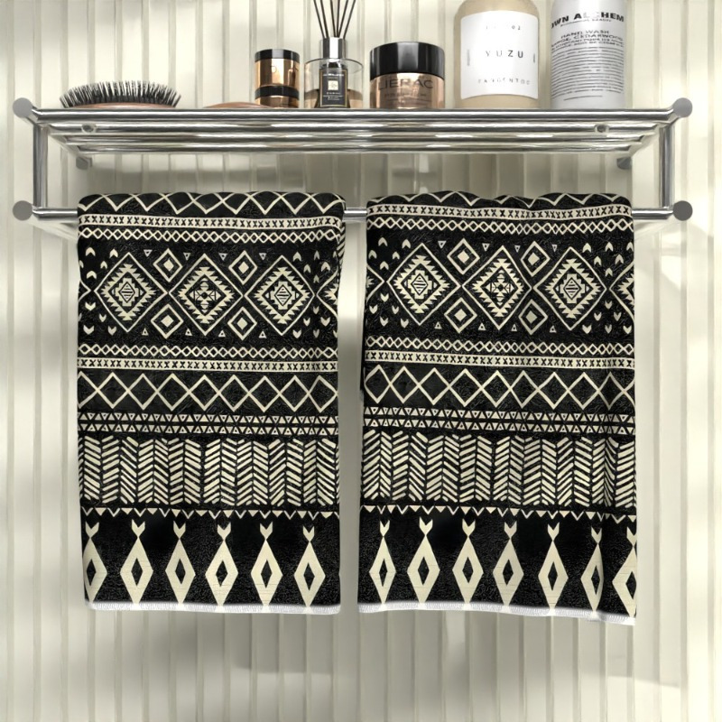 

2pcs Polyester Bohemian Hand Towels, 18x26 Inch - Contemporary Geometric Pattern In Black & , & Machine Washable, Ideal For Kitchen Or Bathroom Decor, Hand Towels For Bathroom