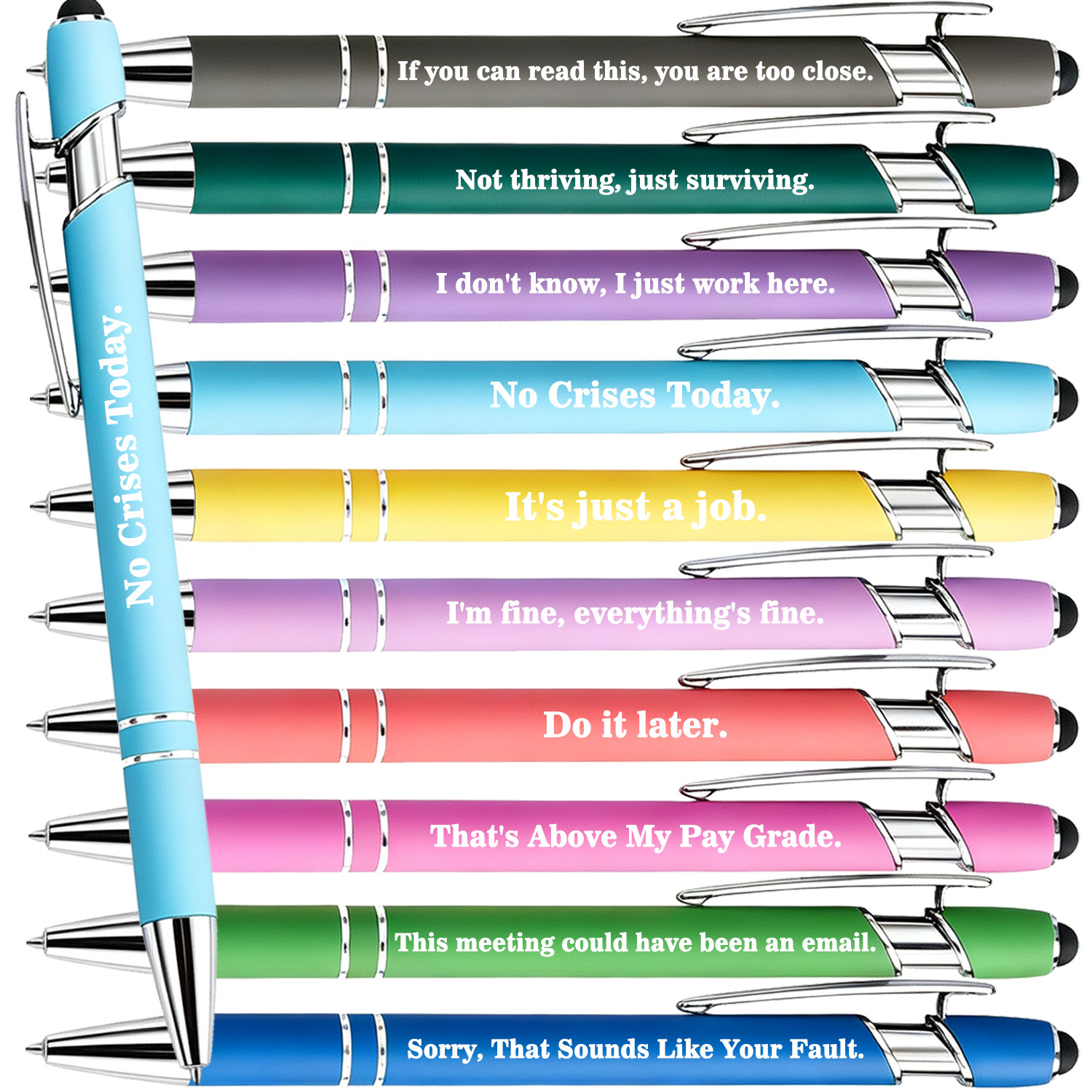 TEMU Funny Snarky Office Pens With Sarcastic Work Sayings, 10 Pack Retractable Ballpoint Pen With Touch Screen Stylus Tip, Black Ink Multicolor Pen