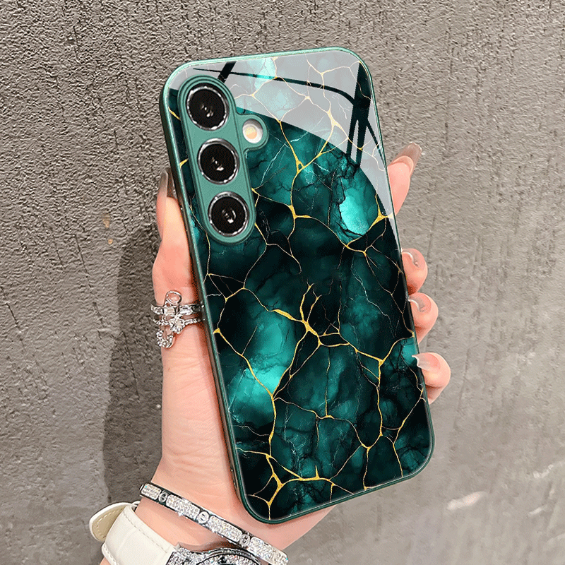 TEMU Phone Case - Dark Green Pattern Glass Phone Case For Galaxy