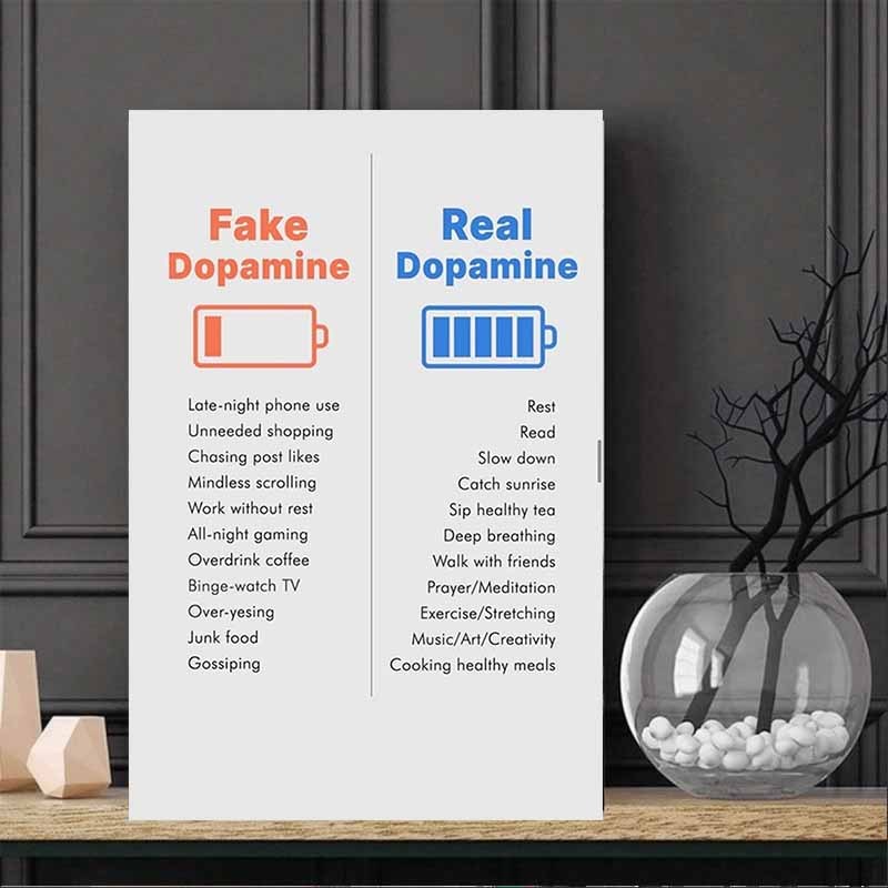 TEMU 2d Flat, 1pc Fake Dopamine Vs Real Dopamine Chart Poster - Mental Health & Productivity Suitable For Home, Office, Classroom Decor - Minimalist