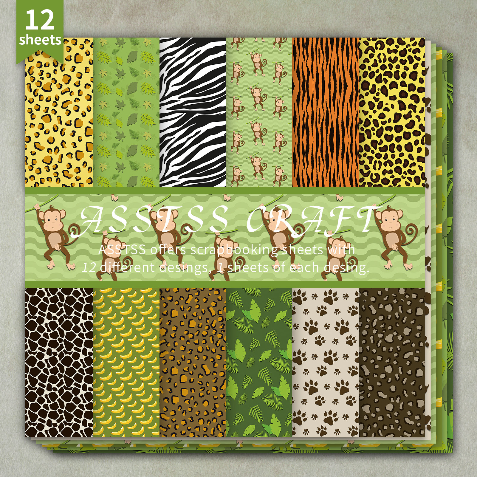 TEMU 12-sheet Asstss Inches Scrapbooking Paper Pad, Forest Animal Cute Geometric Style Backing Paper Supplies, Heavyweight Cardstock For Journaling,
