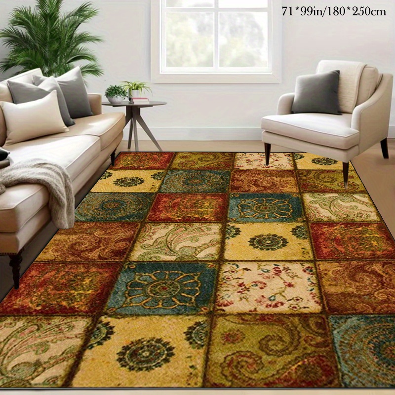TEMU [velvet + Bottom] 1pc Colorful Tile Pattern Rug, Christmas Decoration, Living Room Area Rug, Suitable For Living Room, Bedroom, Balcony, Machine