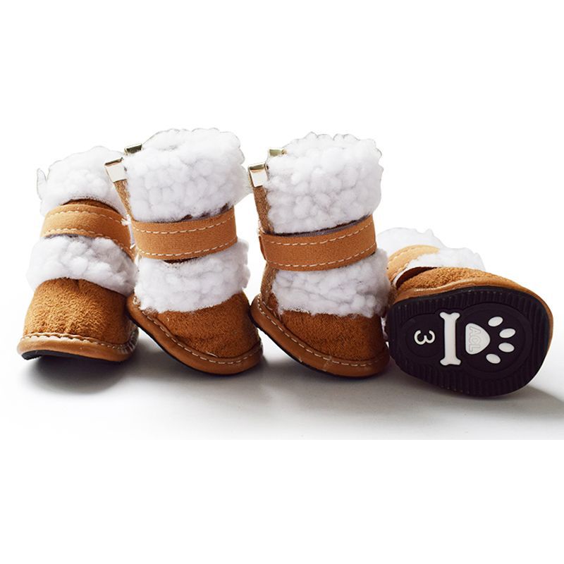 Winter Warm Lamb Fleece Dog Shoes Snowproof Pet Boots For Small And Medium Dogs Cozy Non-slip Paw Protectors Outdoor Walking Cold Weather Pet Supplies