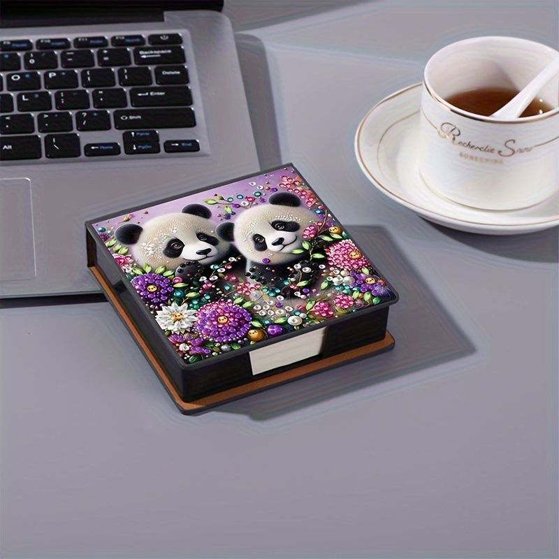 TEMU 1 Pack Panda Motif Design Art Diamant 5 Pièces Mosaïque de Strass Irréguliers. Boîte à Notes en Cuir Artificiel Noir - Avec 160 Feuilles de