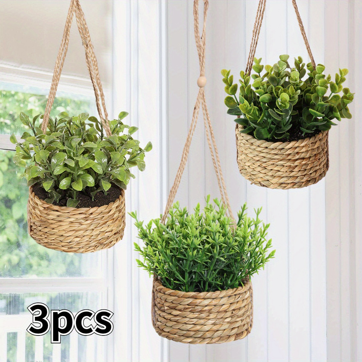 

3pcs Set Of Artificial Eucalyptus & Rosemary Hanging Plants - Boxwood With Lanyard, 3.94" Pot Diameter - Home Decor, Weddings, Parties, And , Christmas Decor, Best For Christmas, Thanksgiving