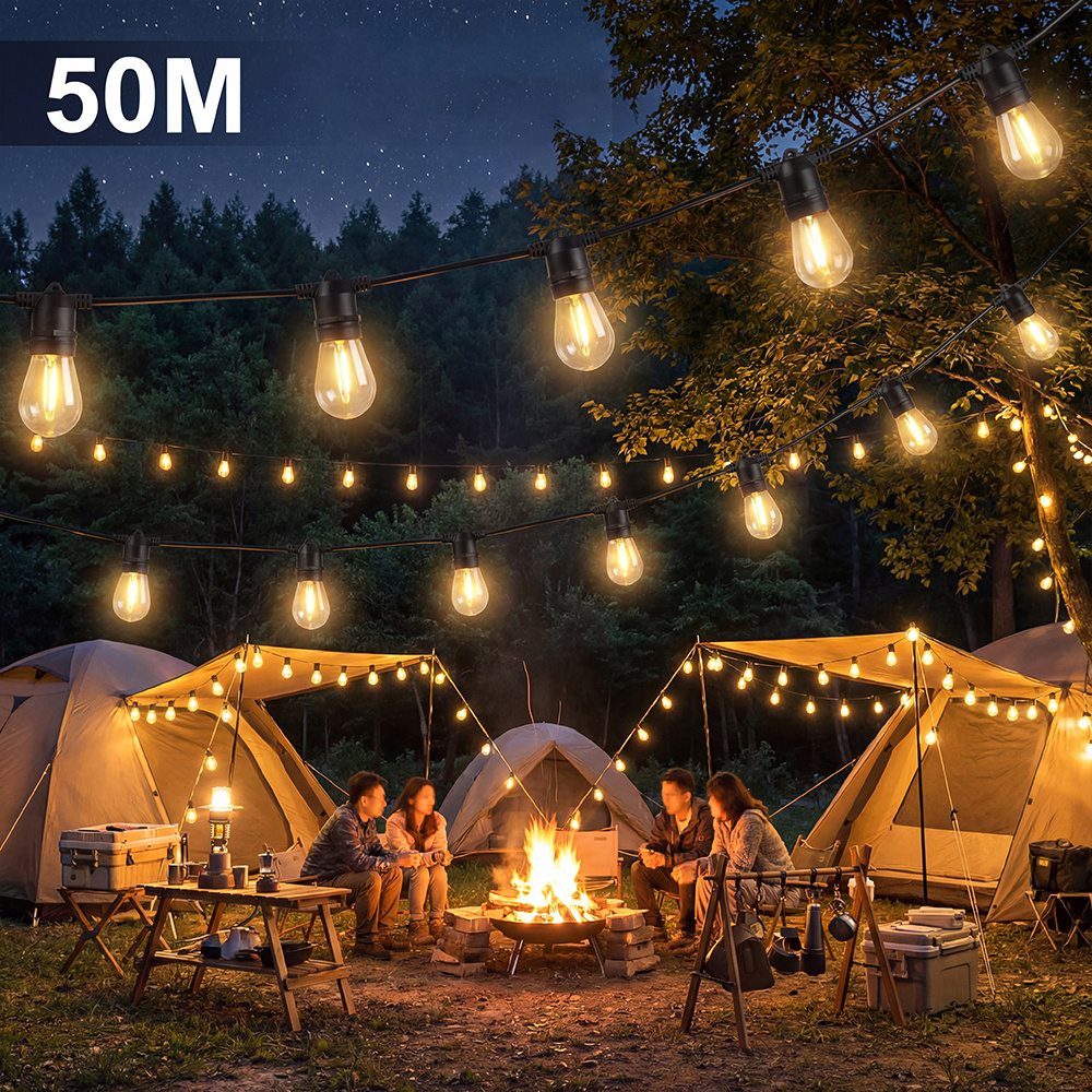 TEMU 50m Led Festoon String Lights Christmas Wedding Party Outdoor Ip65
