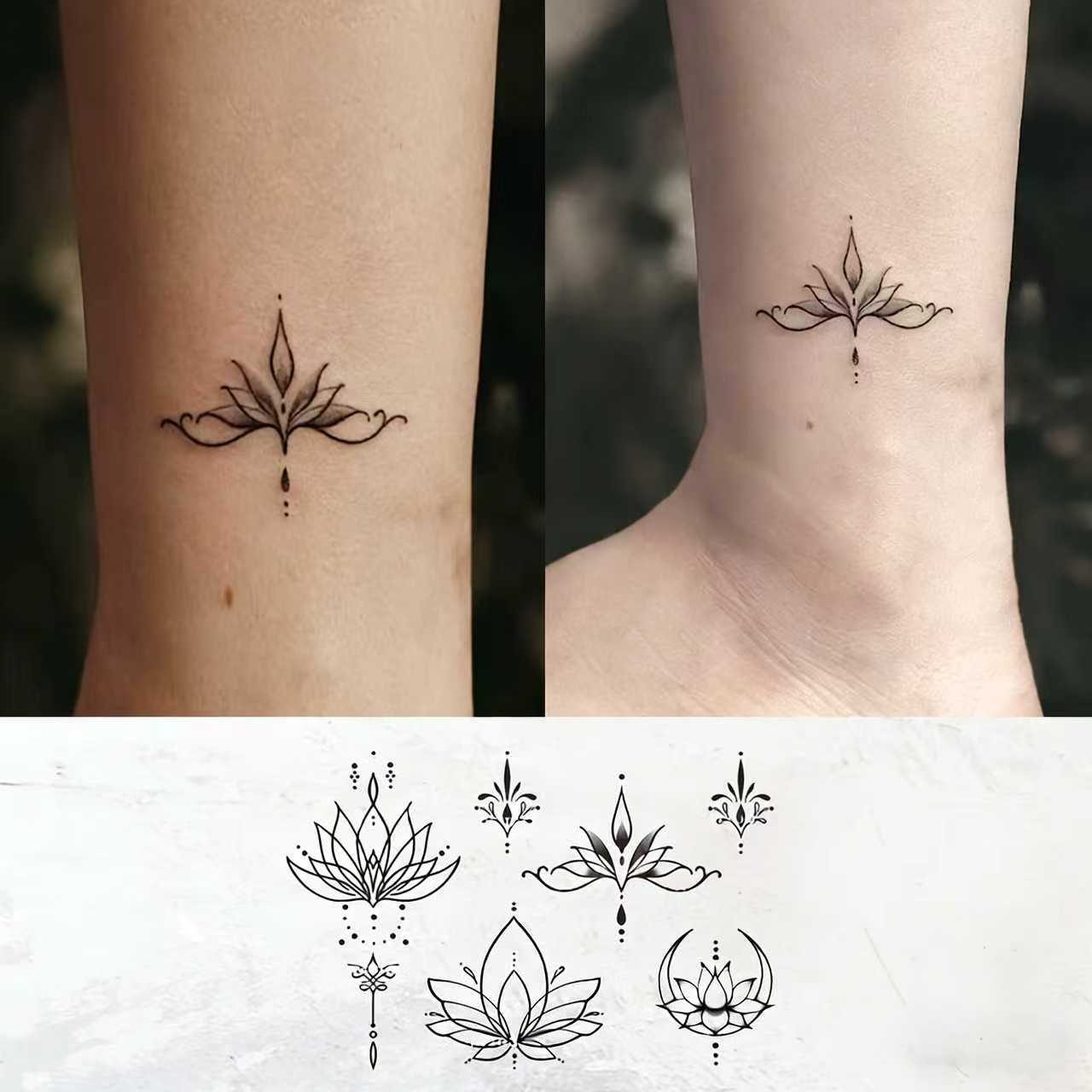 waterproof design semi permanent tattoo   lotus   herbal temporary hand tattoo lotus pattern   womens style hand finger neck arm tattoo sticker long lasting waterproof 15 days