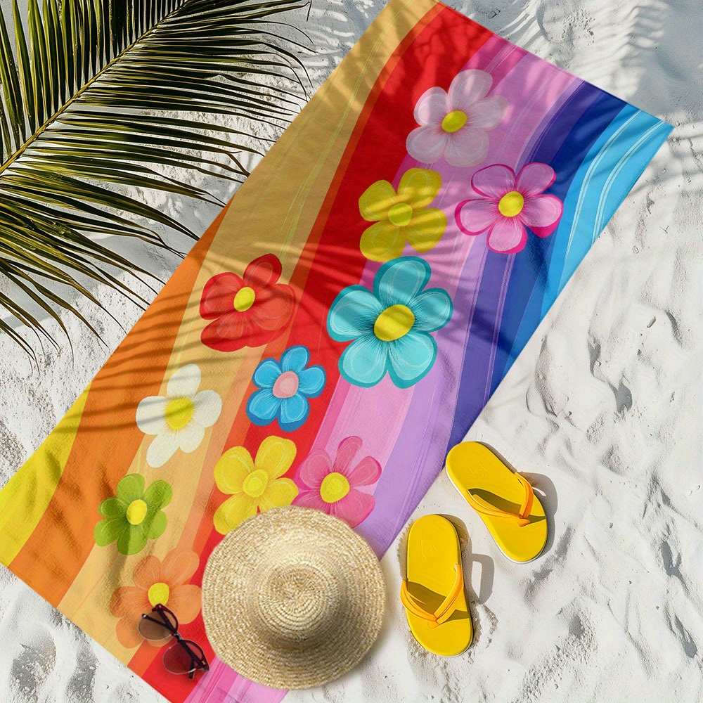 Oversized Quick-drying Beach Towel Floral And Striped Pattern Soft_voghion.com
