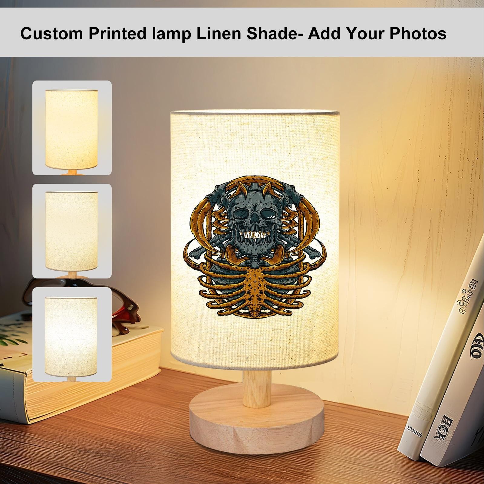 Gothic Macabre Skull Skeleton Pattern Wooden Table Lamp, Decorative Light