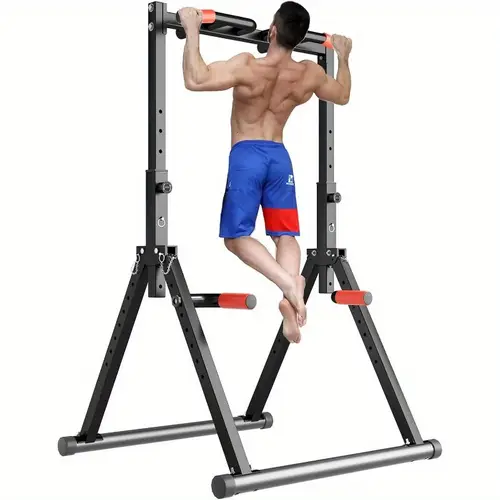 foldable adjustable pull up bar dip station 700lbs capacity multifunctional gym strength training equipment with triangular leg support non woven fabric for home outdoor use