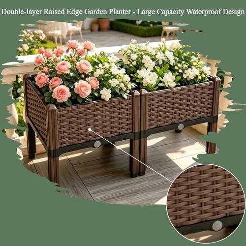 Elevated Garden Planter, Courtyard Gardening Special Home Vegetable Planting And Flower Raising Tool Double-Layer Raised Edges Garden Planter, Large Capacity Waterproof Design, Indoor Outdoor Universal. ZA035J0508C-5