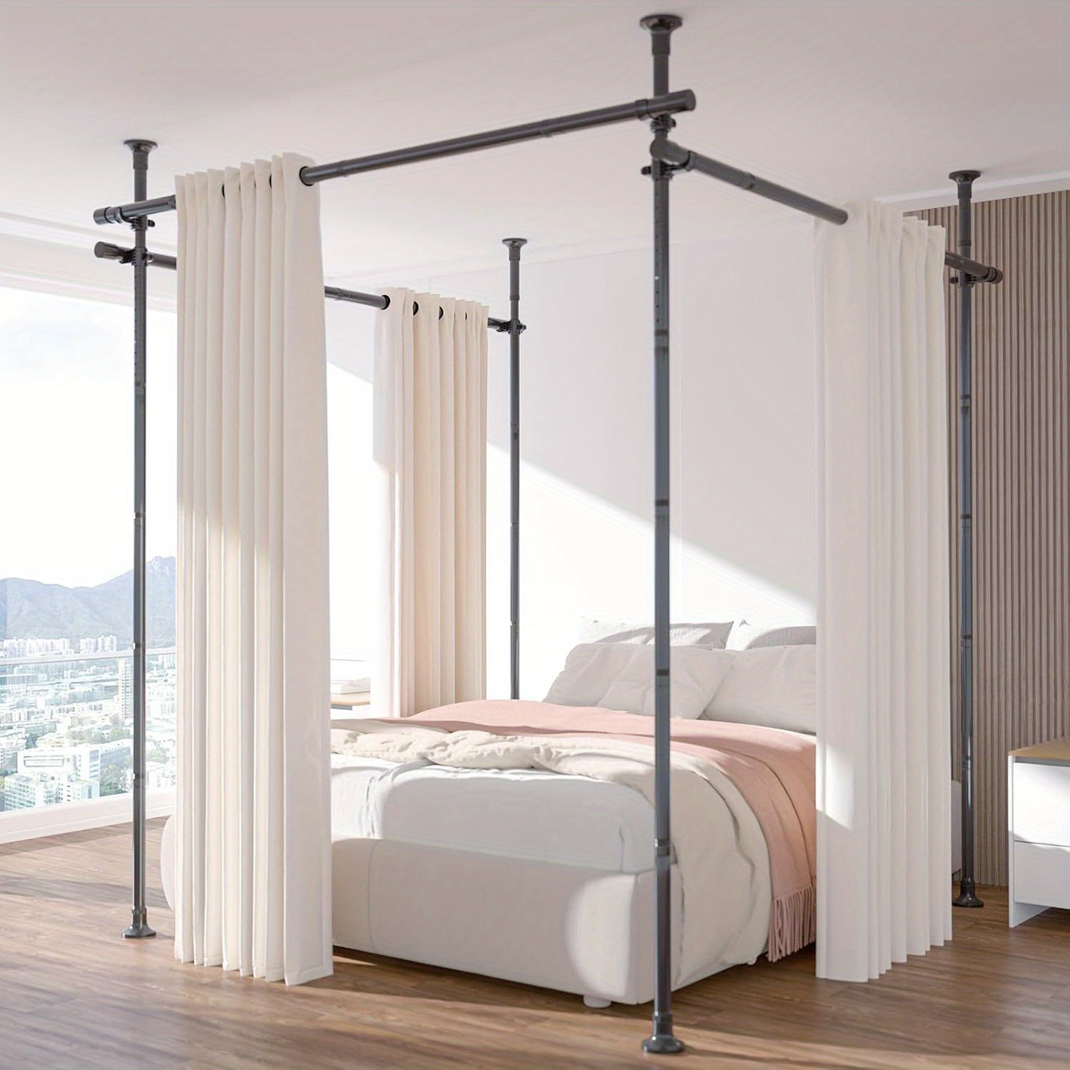 TEMU Adjustable Tension Rod For Bedroom - 28-171in Wide Room Divider Curtain Rod | Heavy Duty Floor To Ceiling Separation Partitions For Temporary