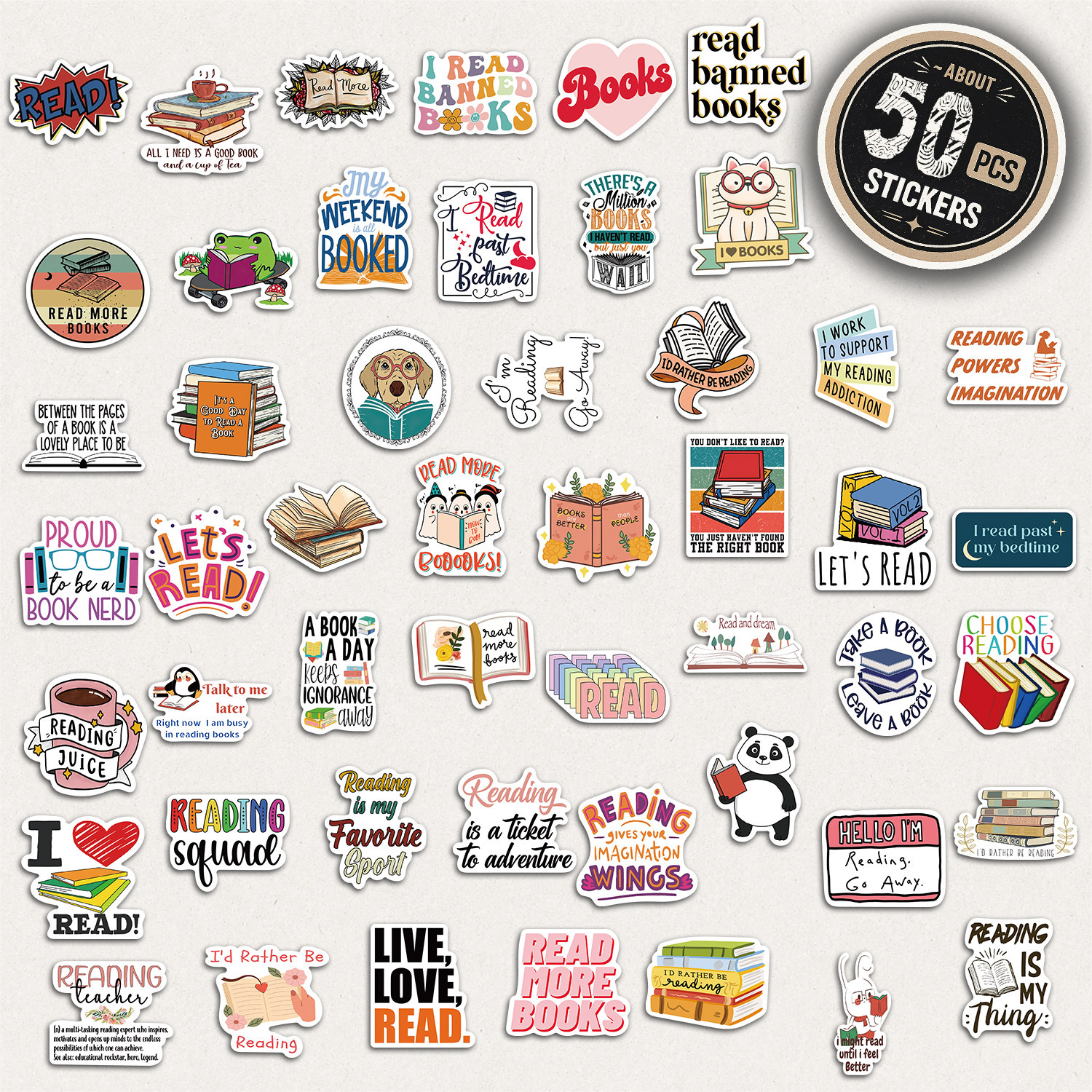 TEMU 50pcs Reading Aesthetic Tablet Stickers Pack Holiday Party Birthday And Home Decor Suitable For Laptop Luggage Scooter Handbook Cups Notebooks