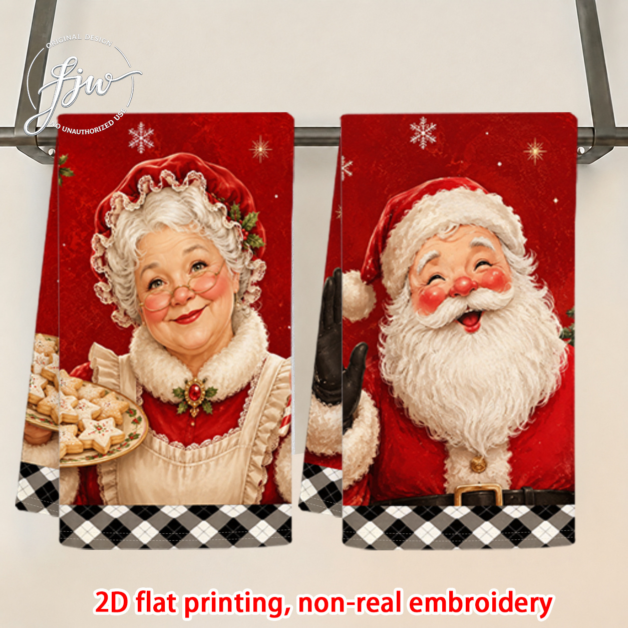 TEMU 2d Flat 2pcs Vintage Santa And Christmas Kitchen Towel Dishcloth, Dish Towel, Suitable For Cleaning And Drying, Washing Dishes And Wiping Hands,