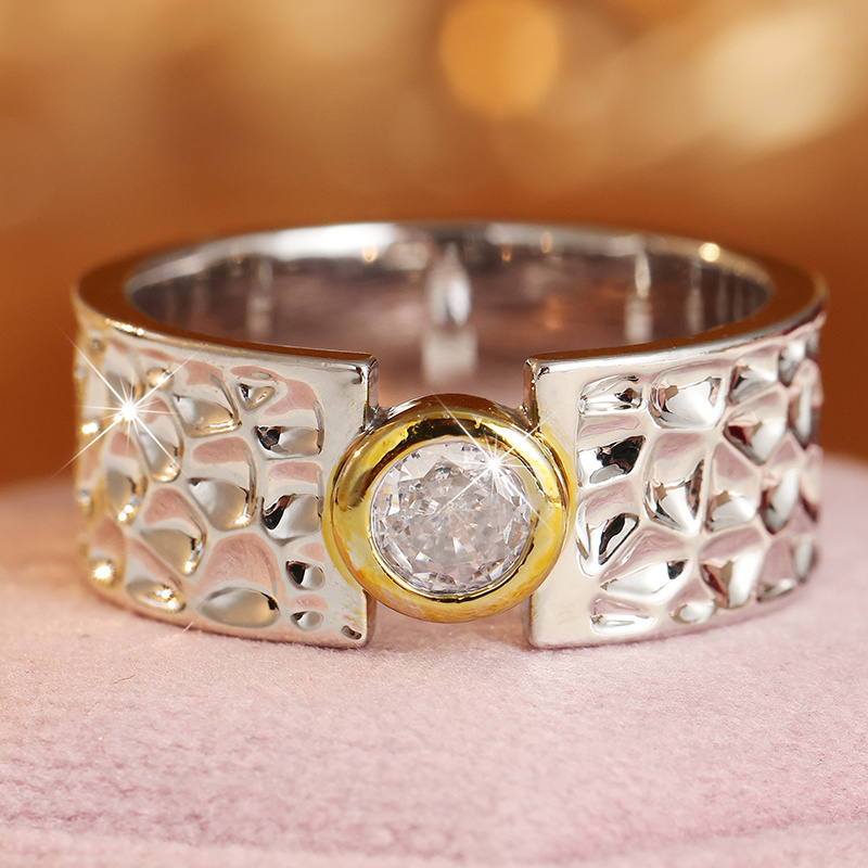 Luxury Hammer Texture Synthetic Zirconia K Plated Ring