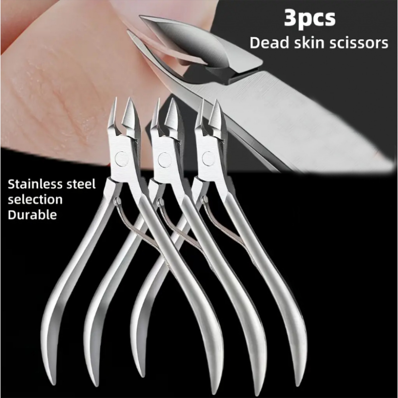 Image of 3pcs Professional Stainless Steel Sharp And Durable Nail Clipper Set, Cuticle Scissors, Trimmer, Thick Nail Manicure Pedicure Tools. Outer Packaging May .