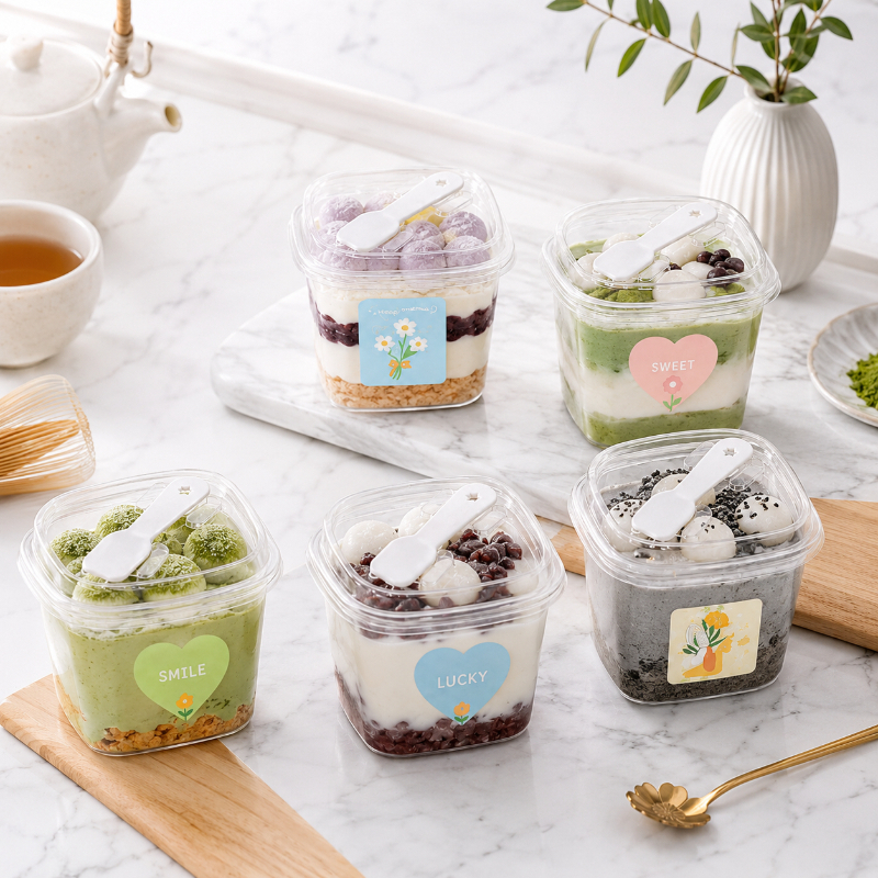 84pcs Transparent Square Dessert Boxes Set with Lids and Spoons
