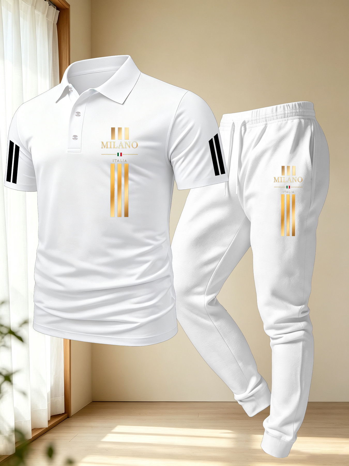Conjunto de Calças Polo Minimalista Casual Masculino 3