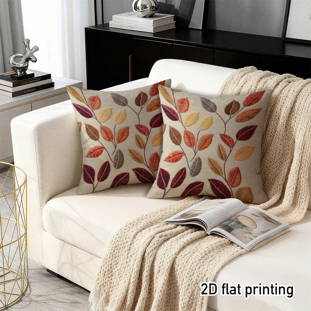 TEMU Printed Deisgn Not Textured 2pcs Style Fall Leaf Branches Throw Pillow Covers, Duplex Prints Vivid Autumnal Foliage Patterns, Perfect For Nooks,