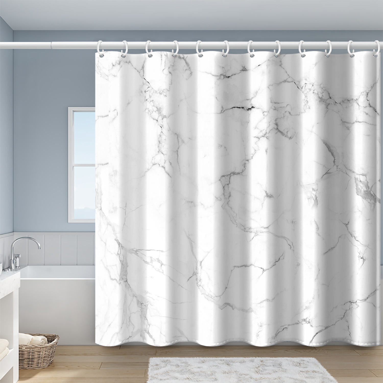 TEMU 1pc Grey, Black, And Print Bath Curtain,, Artistic Style Bathroom Home Decor Shower Curtain With Hooks, Universal For , Available In Multiple