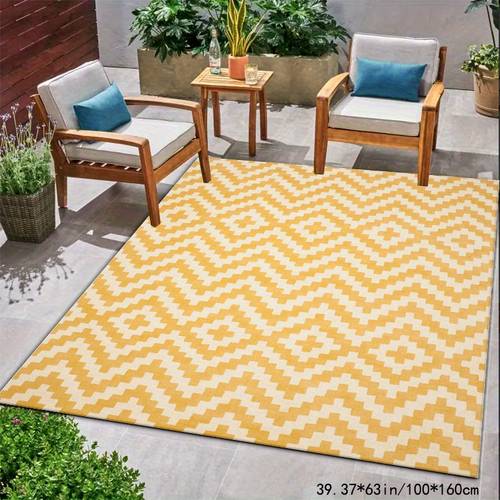velvet yellow geometric pattern outdoor rugs suitable for garden courtyard camping balcony machine washable outdoor rug