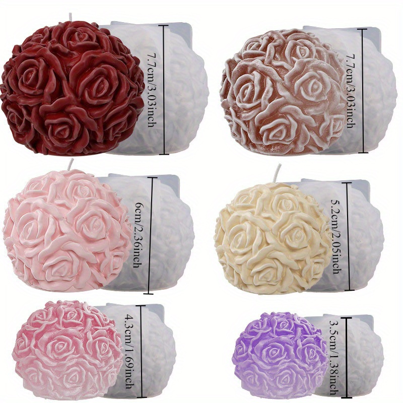 Image of 6pcs Silicone Mold Set - Spheres And Rose Ball Handmade Candle Molds, Reusable Home Decor, Tabletop Ornaments, Handmade Gifts, Exquisite Crafts, Multifunctional Silicone Candle Molds