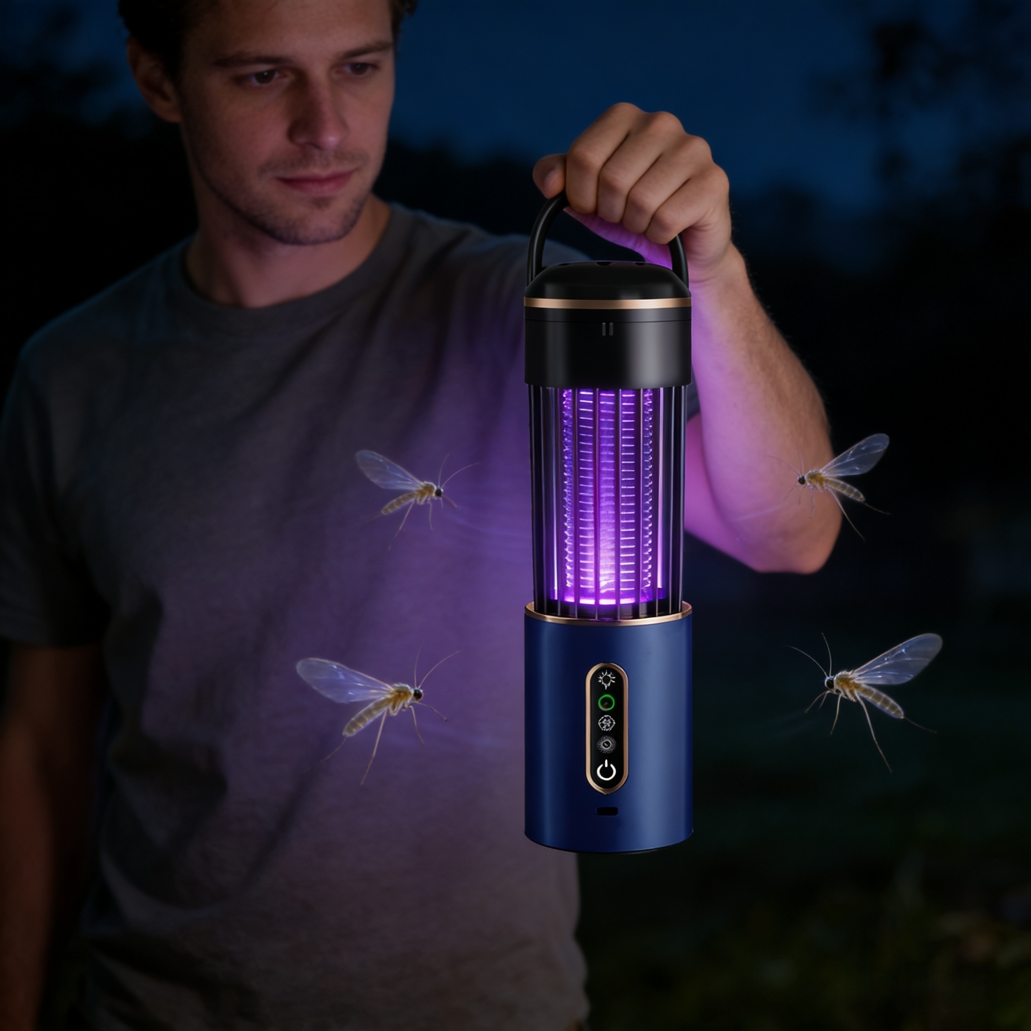 USB Rechargeable 2000mAh Mosquito Repellent Lamp - Multi-functional, High-Intensity Lighting, Skeleton Capture and Physical Elimination, Stylish Black Design for Bedrooms, Gardens, and Camping - Summer Essential, Mosquito Repellent Lamp, Garden Pest