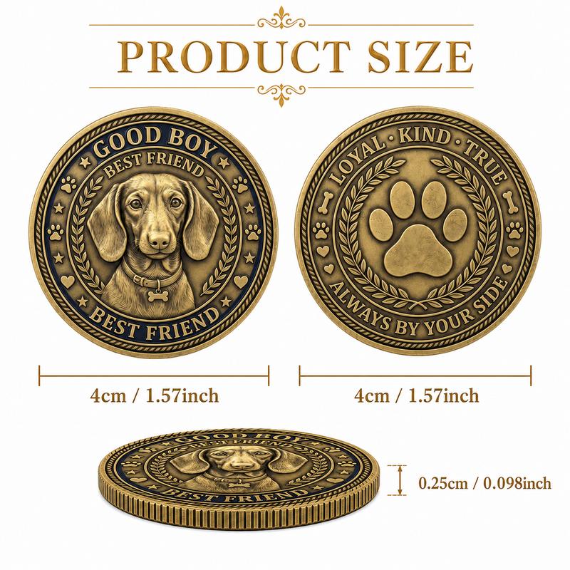 TEMU Replica Coin Dachshund Commemorative Coin , 1.57 Inch, Double Sided Pattern With Cute Dachshund Portrait And Dog Paw Print Design, Ideal For