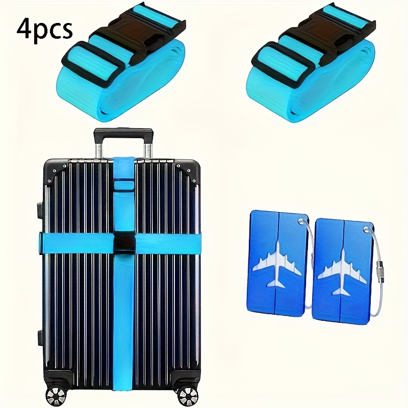 TEMU 4pcs Luggage Packing Strap Set, Luggage Straps And Metal Tags| Style, Black/blue/green, Suitable For Handbags And Luggage, Tsa, Quick