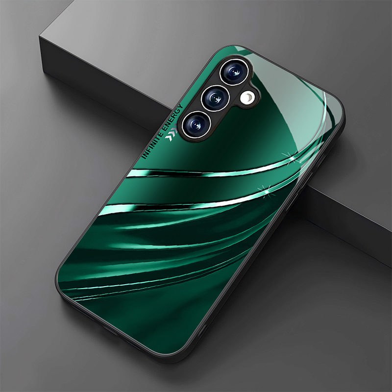 TEMU Phone Case: Ultra Cool Deep Green Wave Pattern Curve Design Glass Phone Case For Galaxy S25/s25 Plus/s25 Ultra/s24/s24 Fe/s24 Plus/s24