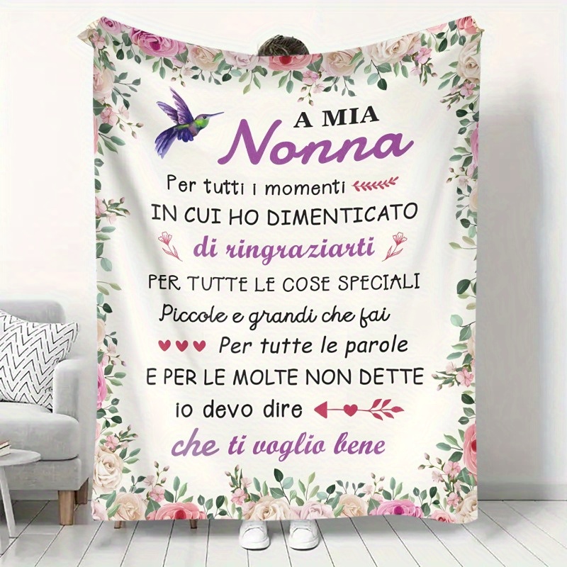 TEMU 1 coperta 2D con stampa piatta e una italiana per la nonna. Questo plaid in flanella 癡 per o la TV, con un design e un messaggio bilingue
