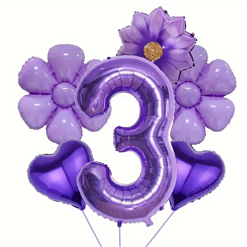 7pcs Mixed Heart Number Balloon And Ribbon Set For Birthday Party Decorations, Anniversary Celebration Festival Atmosphere Background Wall Photography Props, Christmas Decorations, Navidad Decoración
