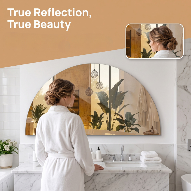 Half-Circle Irregular Acrylic Wall-Mounted Dressing Mirror, Lightweight & Waterproof